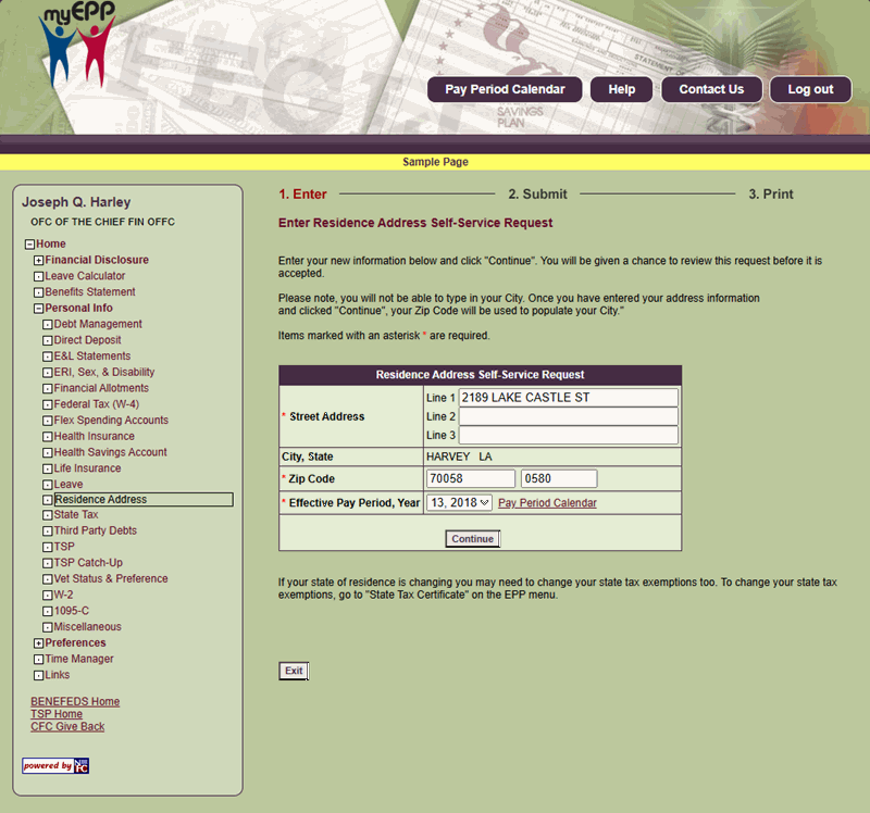 Submit Residence Address Self-Service Request Page Submit Residence Address Self-Service Request Page